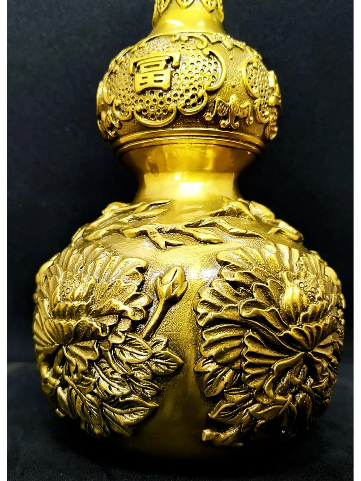 Тыква Улоу с пионами бронза желтая - популярный символ  здоровья и долголетия, защиты от недугов и болезней
