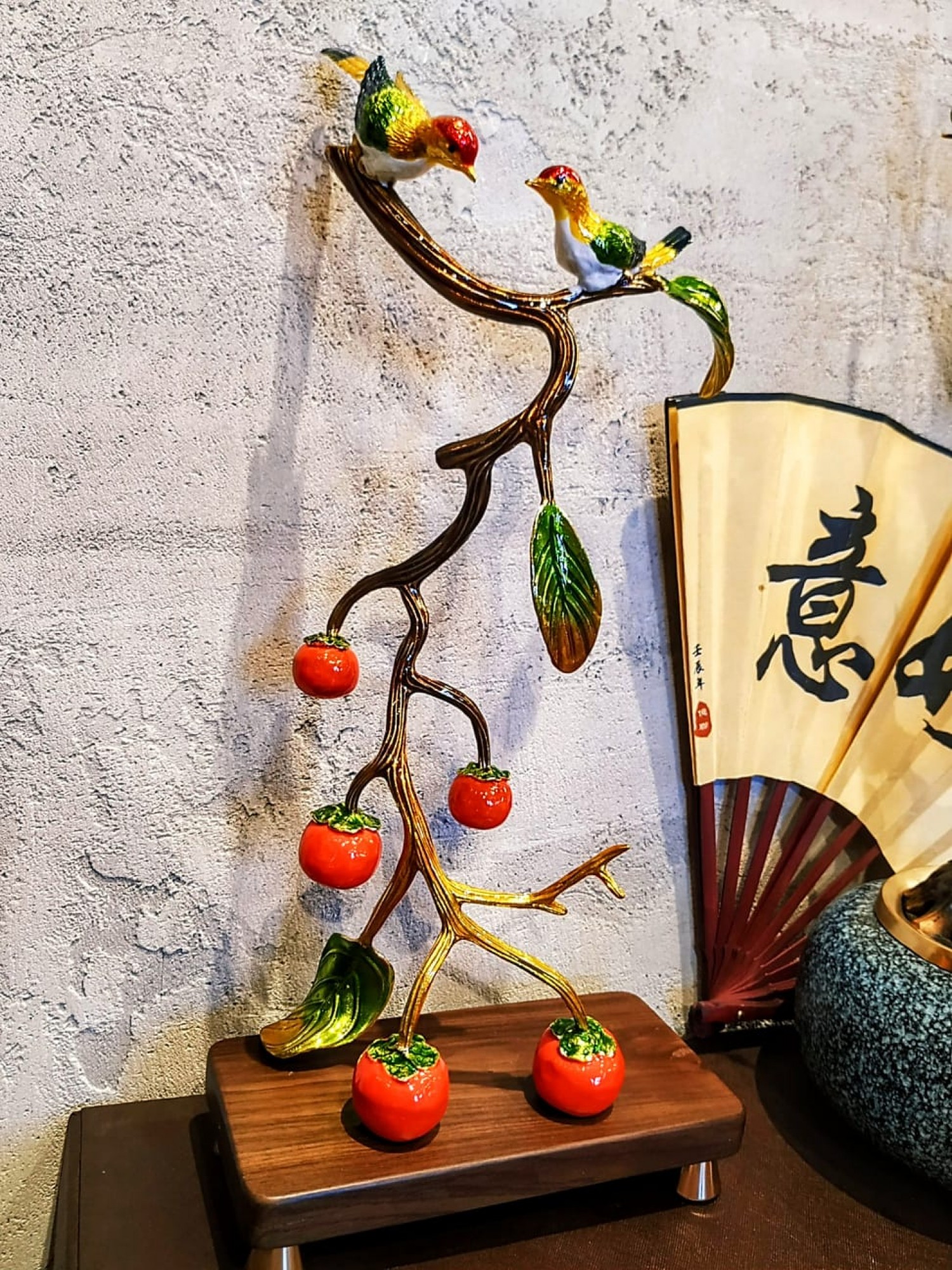 Статуэтка пара птиц на фруктовой ветке для гармонии и любви