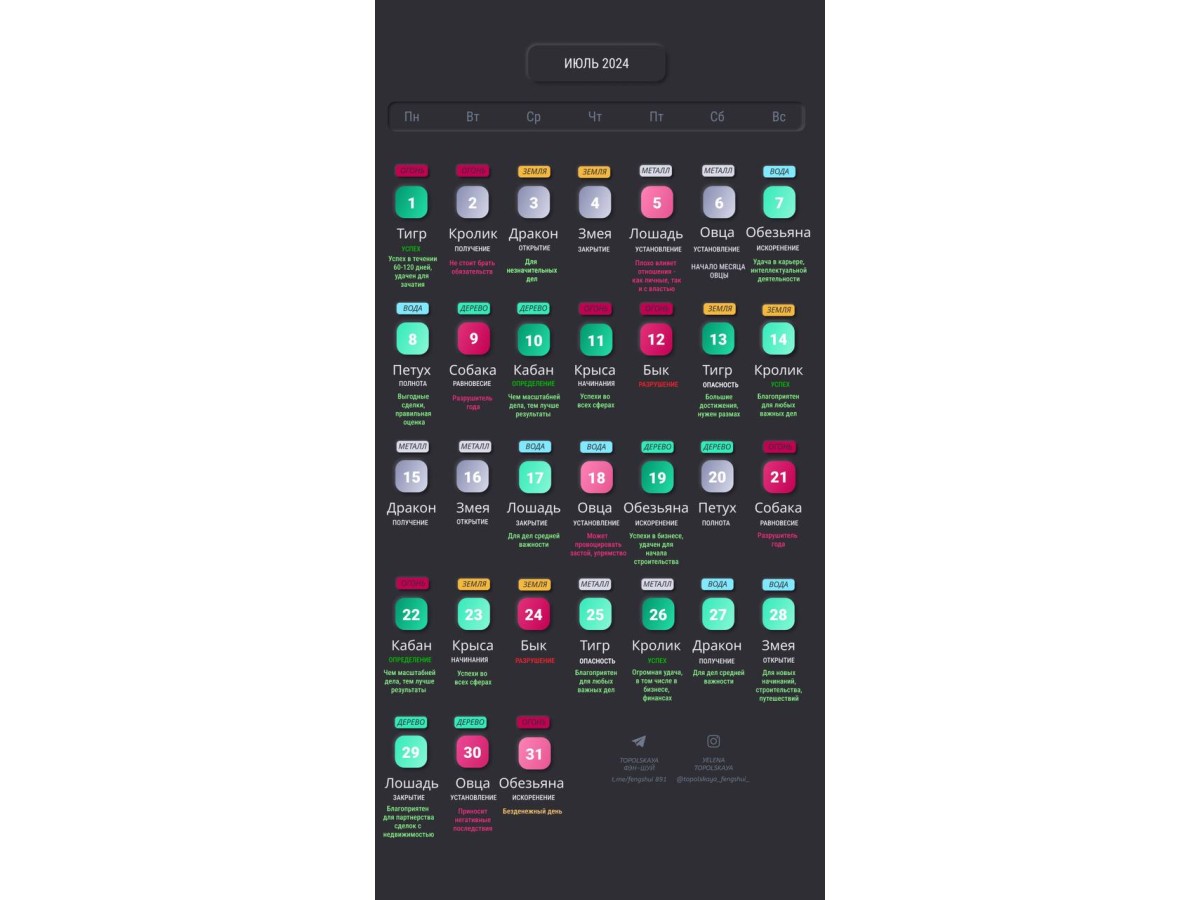 Благоприятные даты июля 2024 года