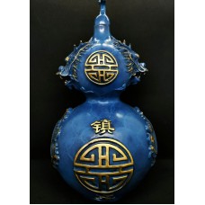 Статуэтка Тыква У-Лоу со знаком долголетия  и драконом (синяя)