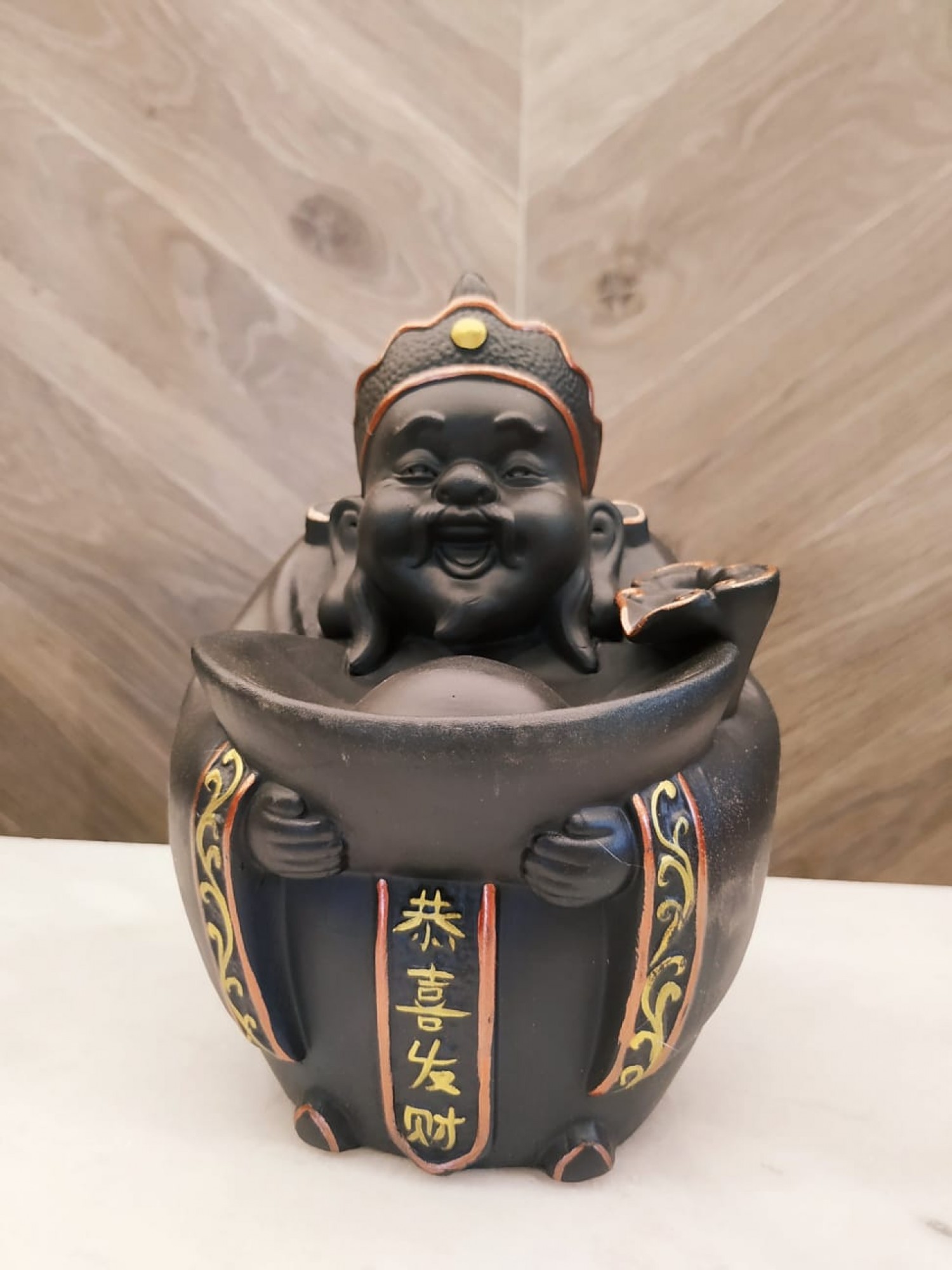Керамический Фонтан - курильница для благовоний "Звездный старец с рисовой чашей" со стелющимся дымом