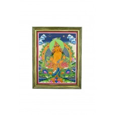 Картина "Желтый Джамбала" из Тибета в зеленой рамке (30см*24см)