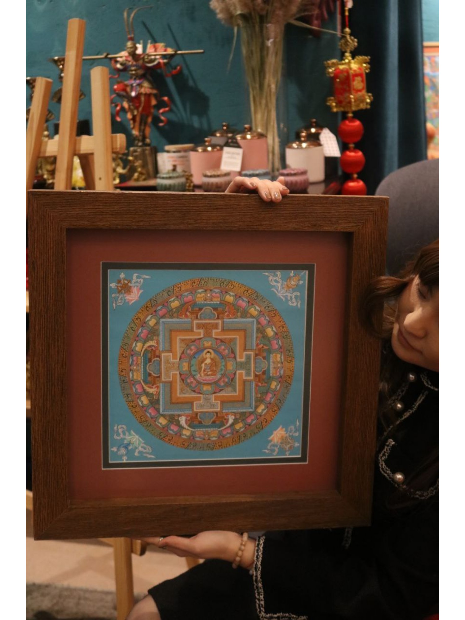 Картина  "Калачакра-Мандала" из Тибета (бирюзовая средняя)