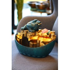 Статуэтка "Фонтан Богатства с жабой и лотосом" комнатный (синий)